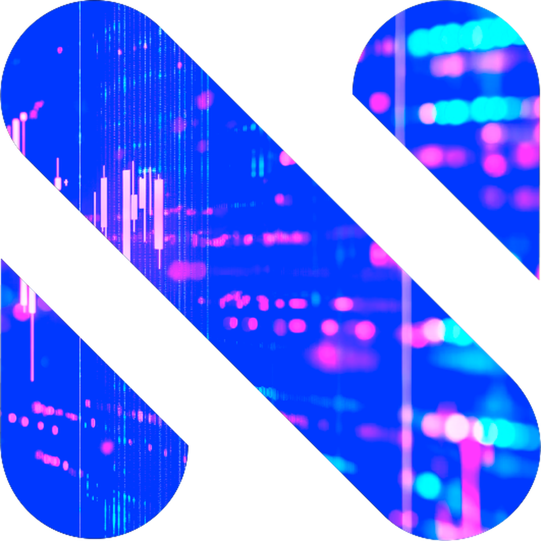 Neovar, stylized N mark with abstract data visualization